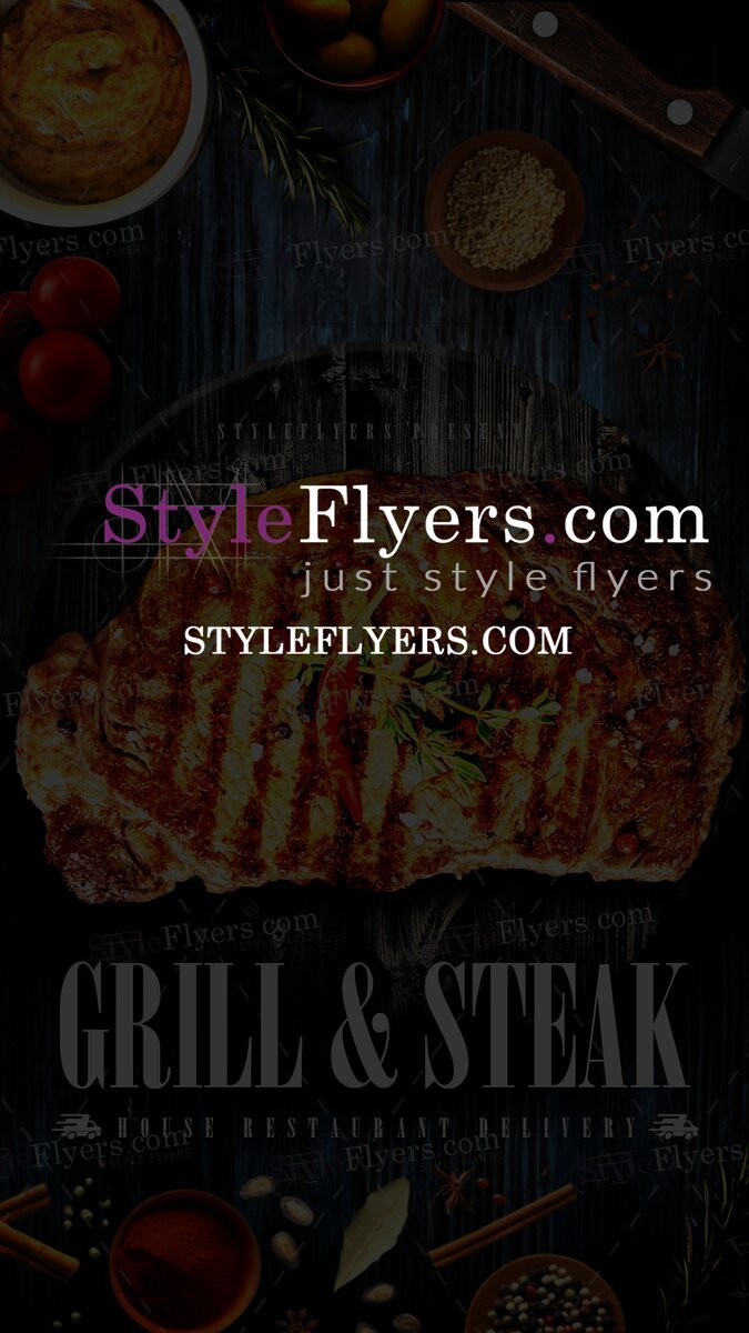 grill Steak House restaurant delivery PSD Flyer Template